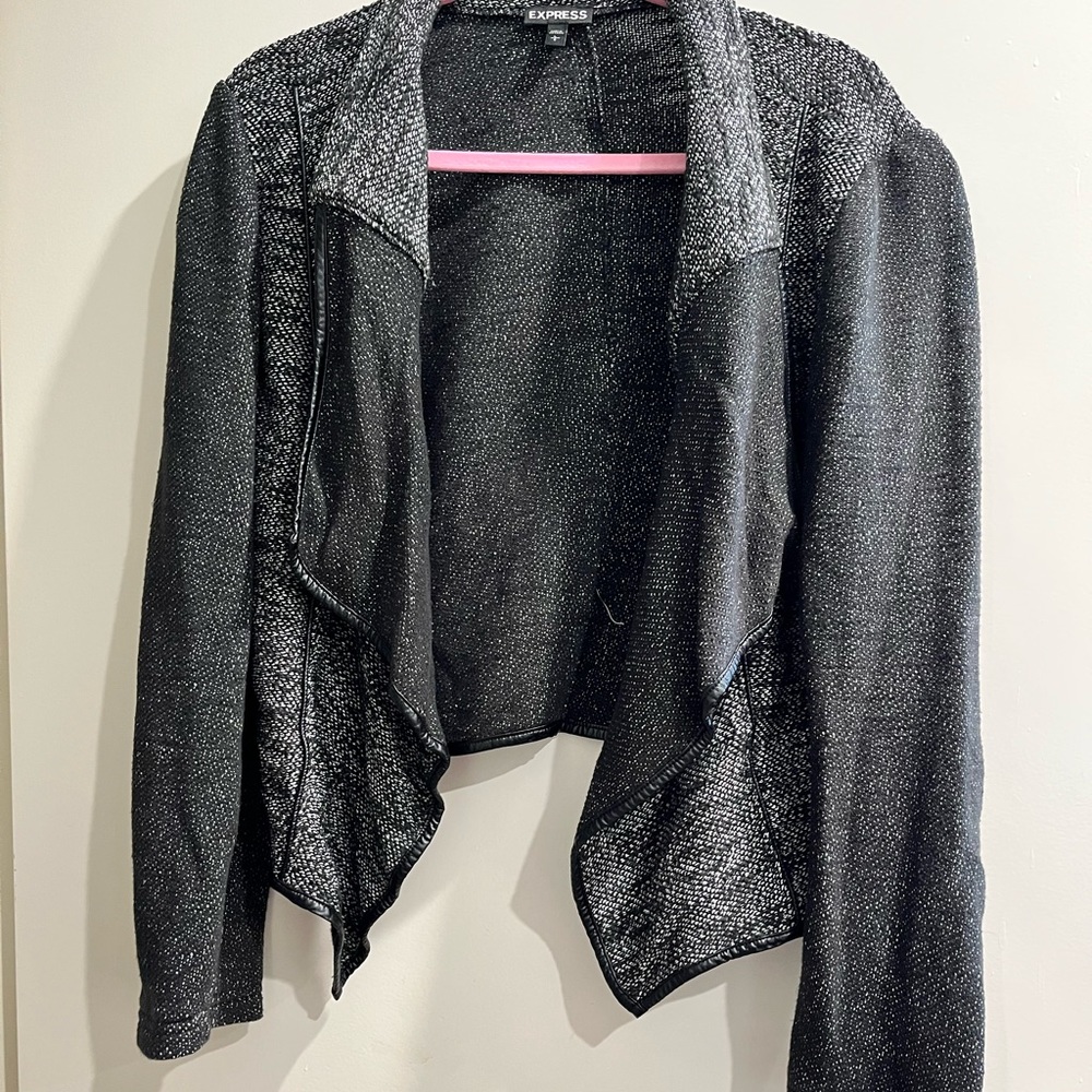 EXPRESS Women's Draped Blazer Sweater with Faux Leather Piping